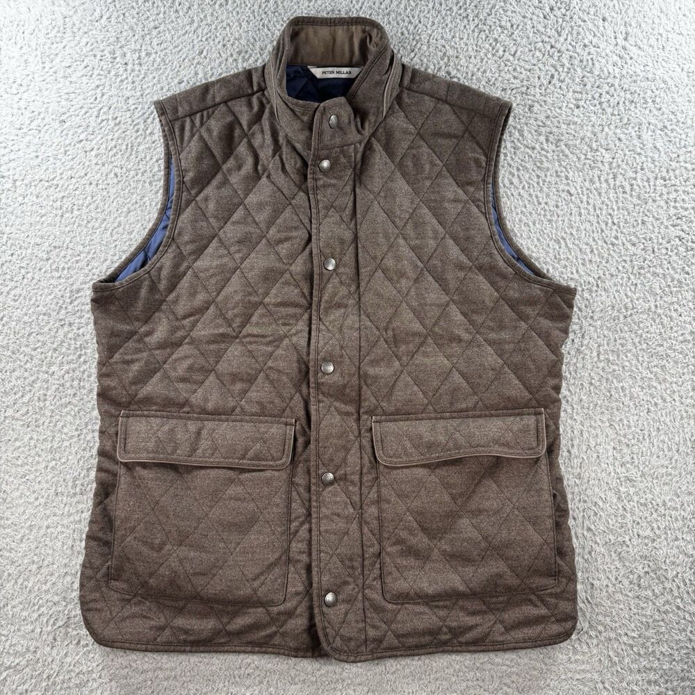 Peter Millar Crown Essex Quilted Wool Travel Vest Mens Large Brown Golf